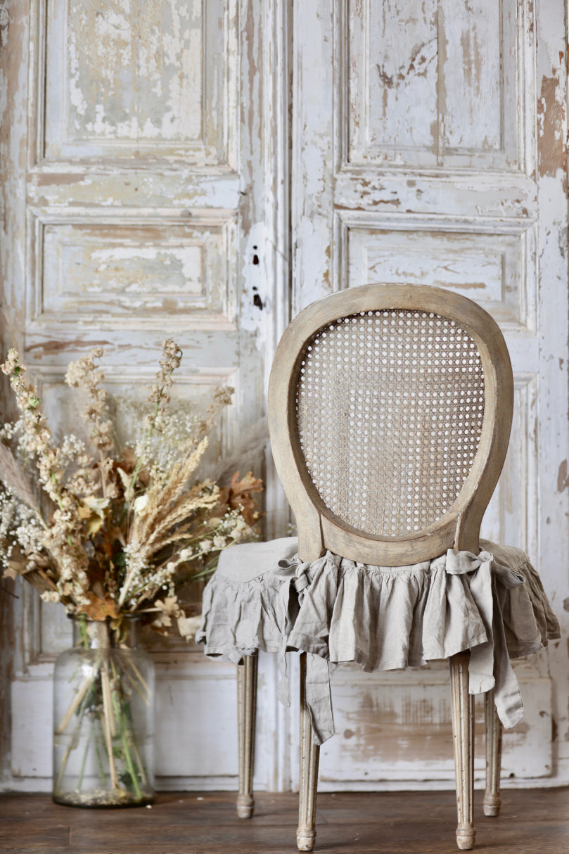 Ruffled Natural French Linen Chair Slipcover