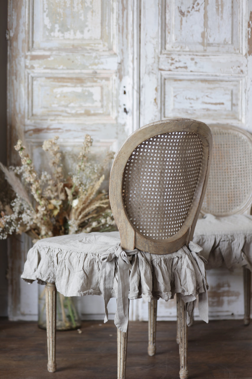 Ruffled Natural French Linen Chair Slipcover