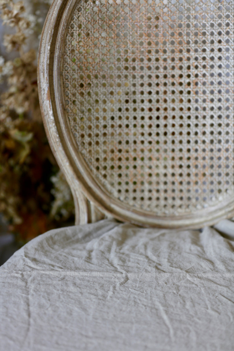 Ruffled Natural French Linen Chair Slipcover