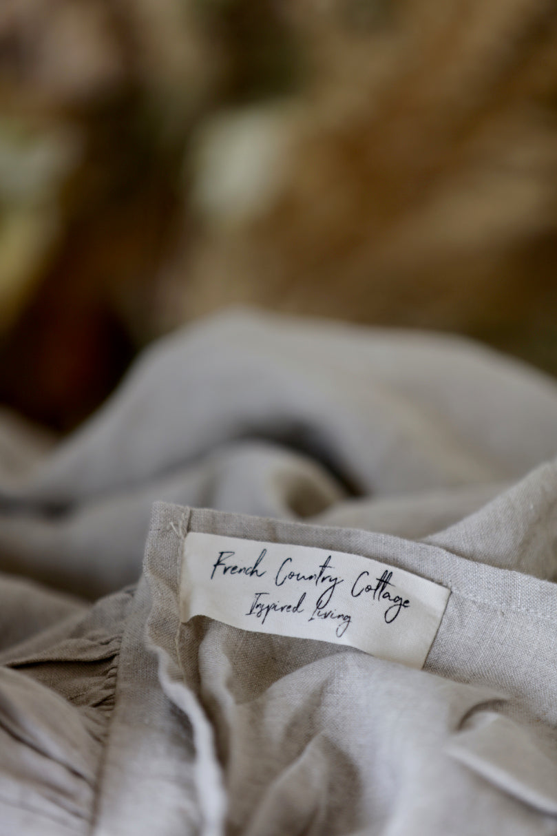 Ruffled Natural French Linen Chair Slipcover