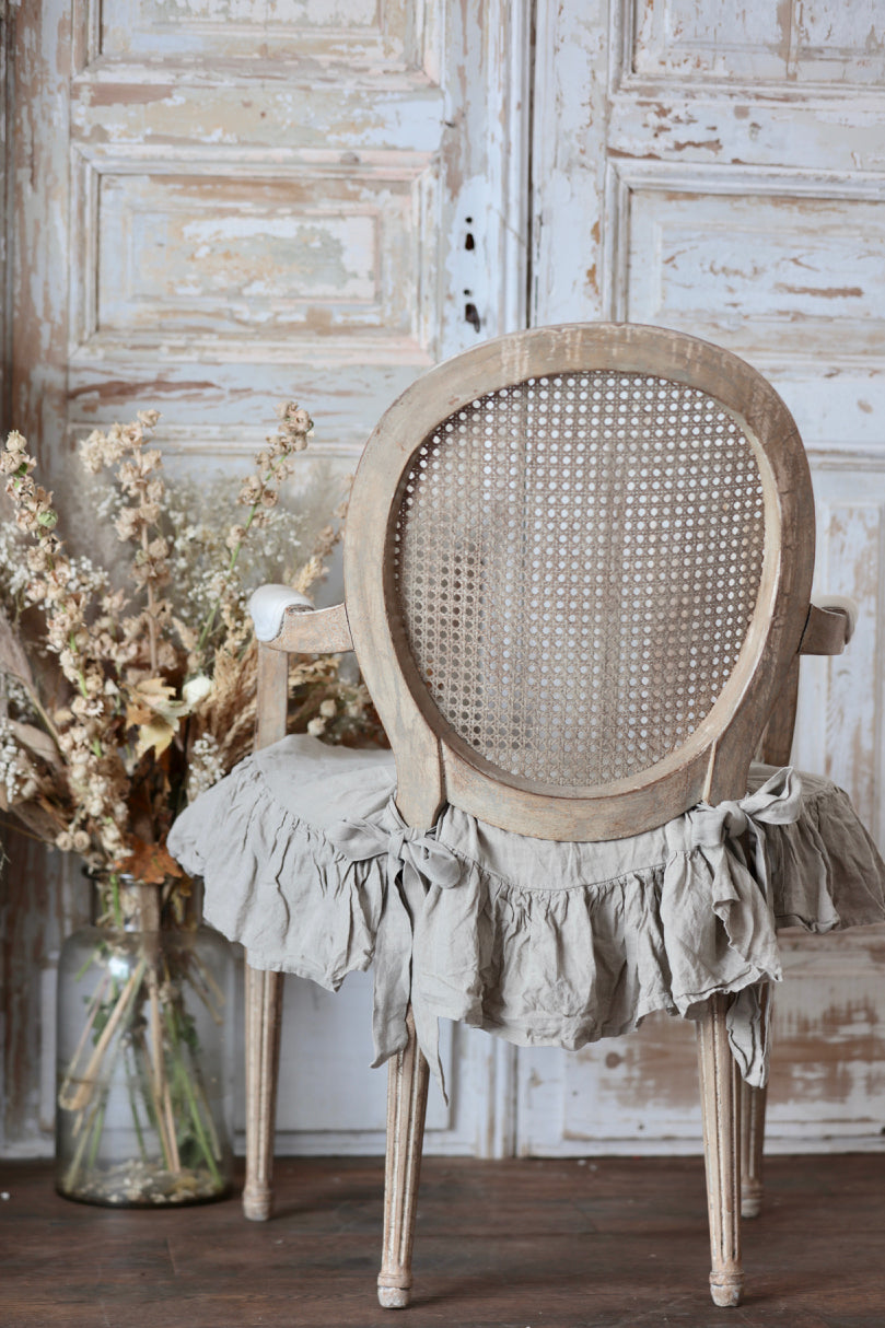 Ruffled Natural French Linen Chair Slipcover