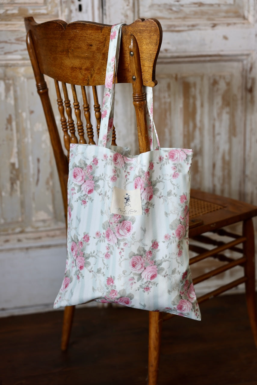 Exclusive Vintage Floral Tote - Roses & Ticking