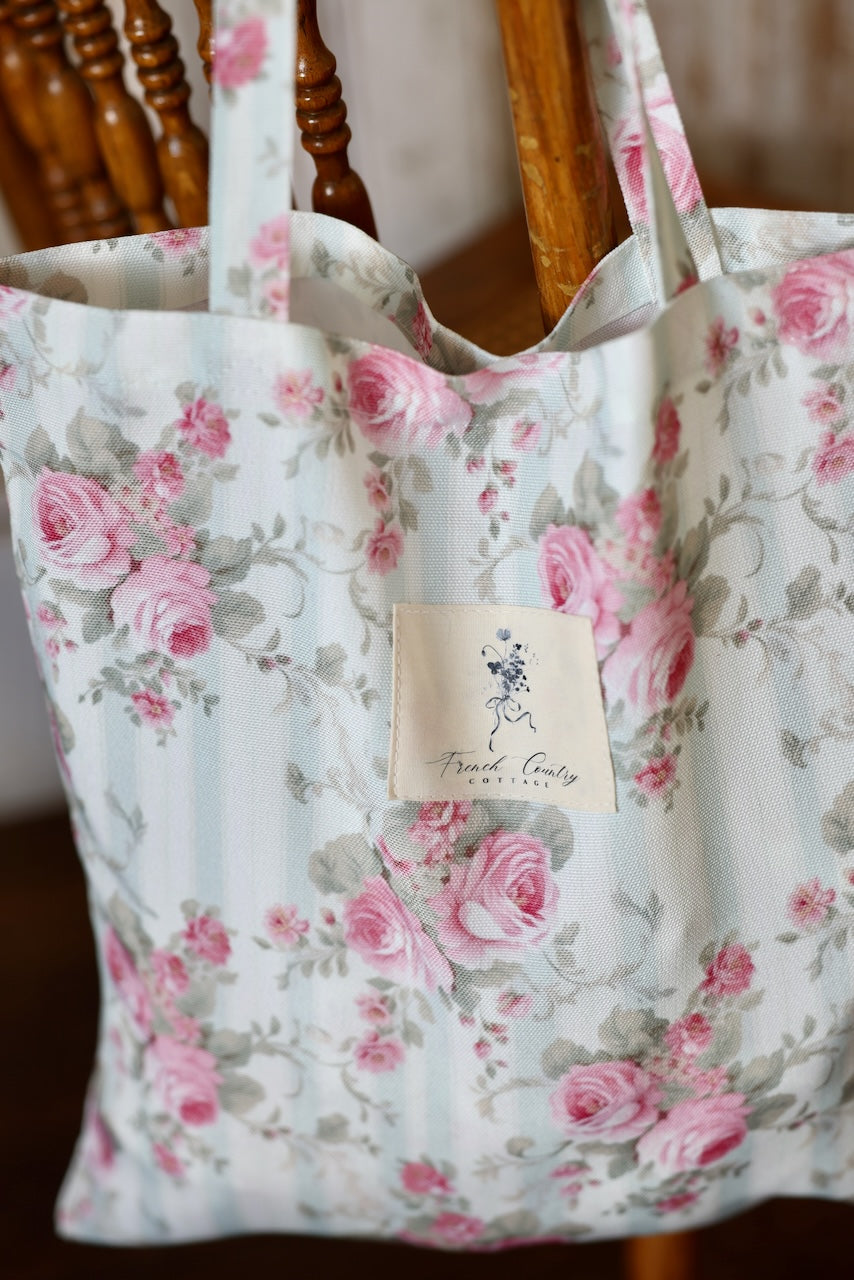 Exclusive Vintage Floral Tote - Roses & Ticking