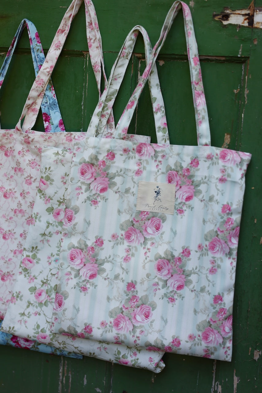 Exclusive Vintage Floral Tote - Roses & Ticking