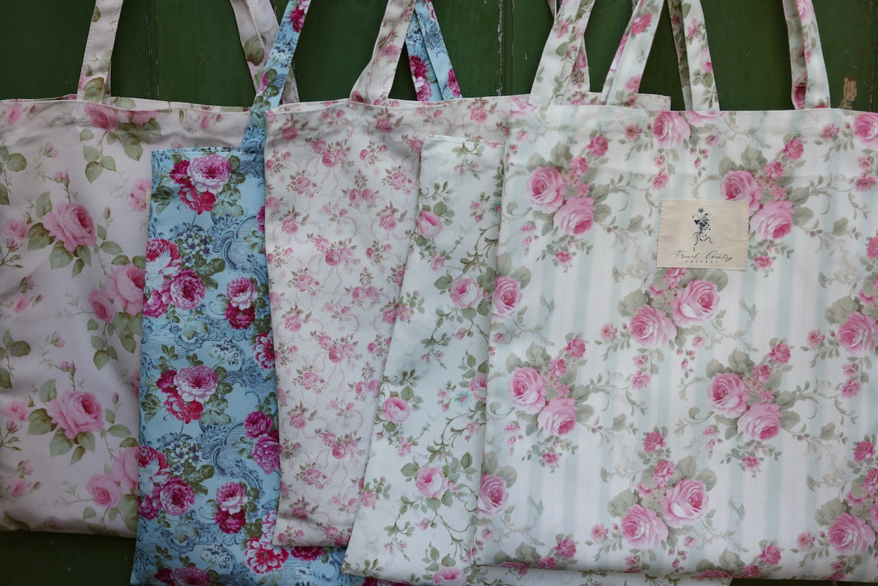 Exclusive Vintage Floral Tote - Roses & Ticking