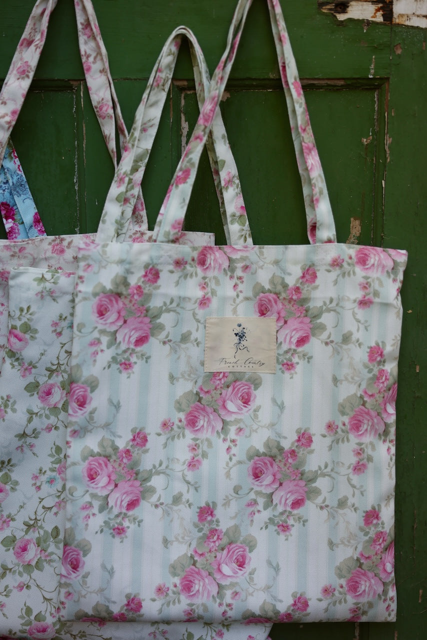 Exclusive Vintage Floral Tote - Roses & Ticking