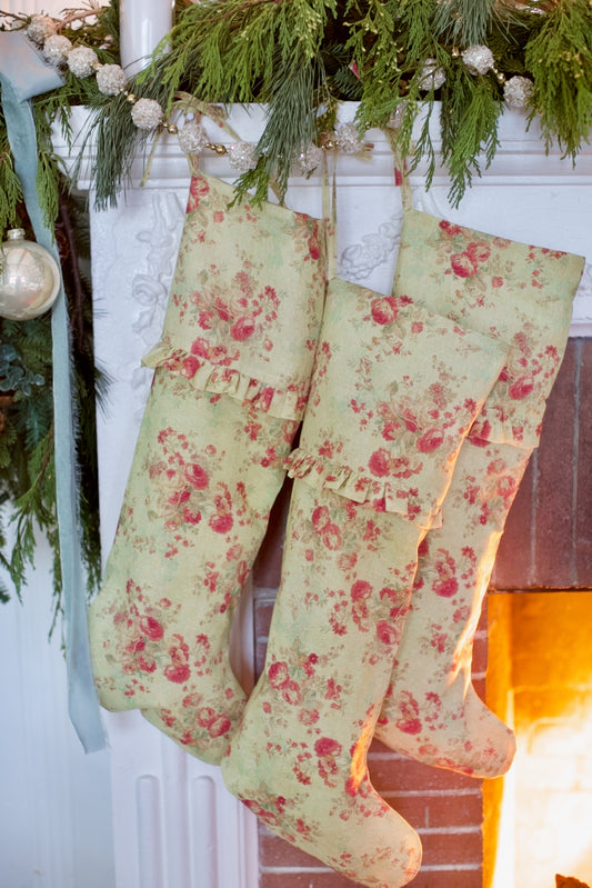 SALE! Vintage French Cottage Roses Christmas Stocking