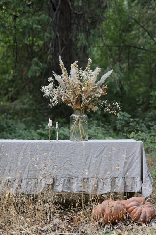 French Cottage Natural Linen Ruffled Tablecloth