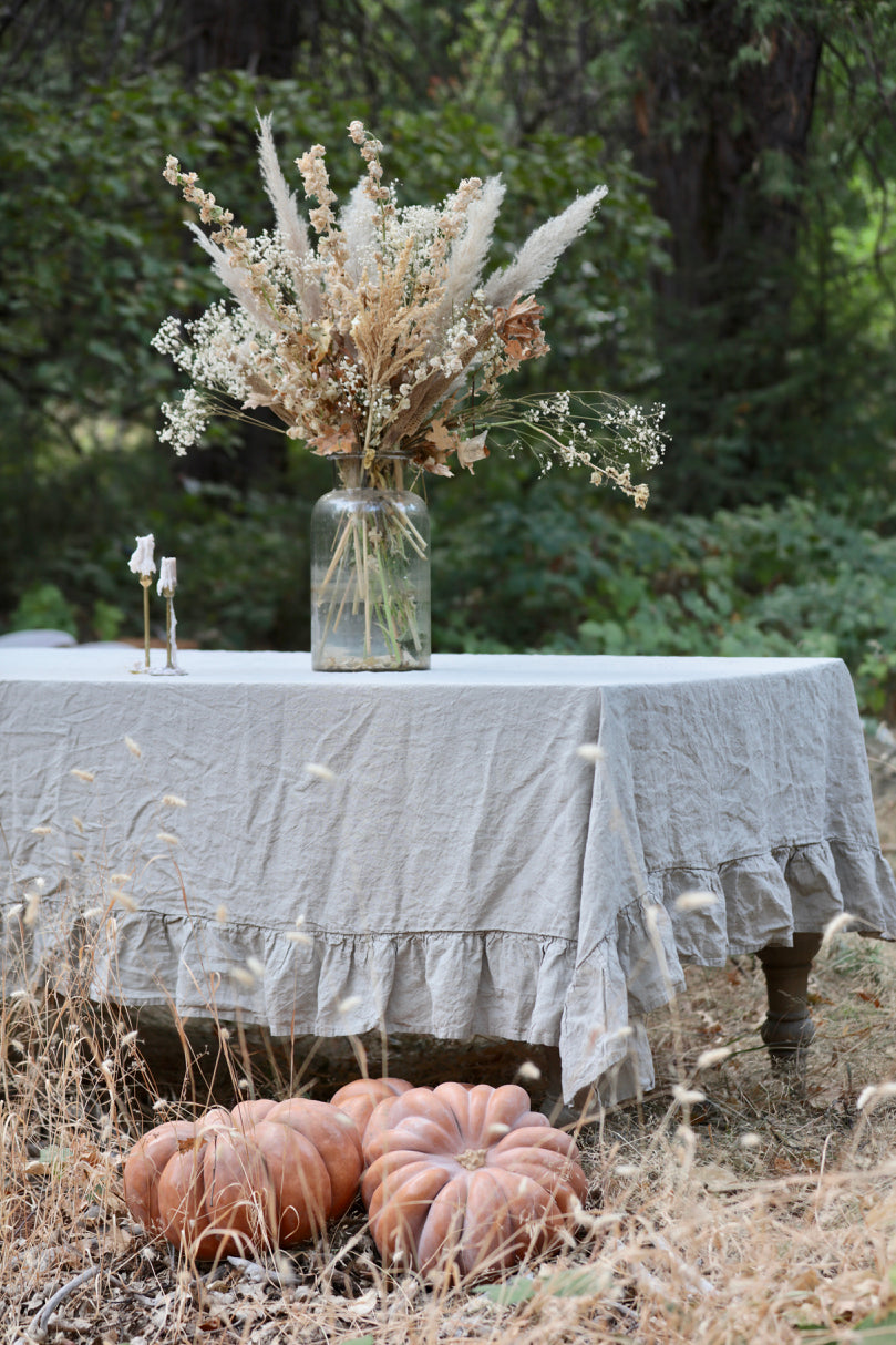 French Cottage Natural Linen Ruffled Tablecloth