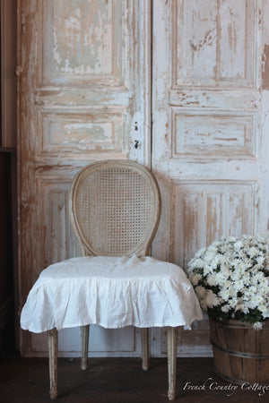 PRE- ORDER Ruffled French Linen Chair Slipcover- ANTIQUE WHITE